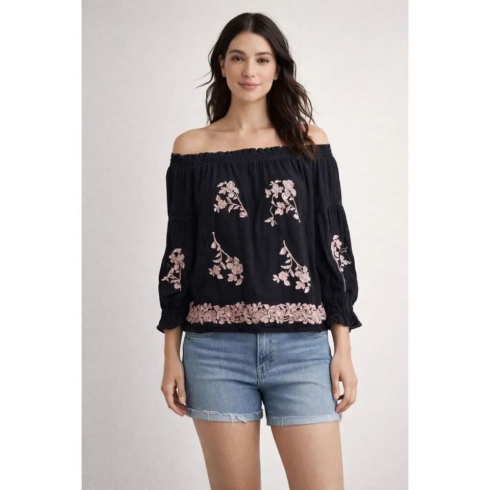 American Eagle Off Shoulder Embroidered Floral Boho Top Small